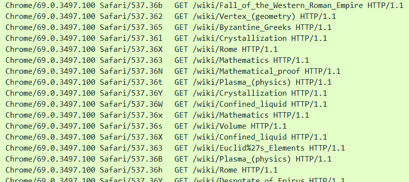 GET requests to Wikipedia pages shown in Wireshark